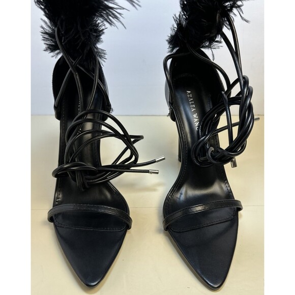 AZALEA WANG CLEASBY FEATHER SANDAL BLACK WRAP Stiletto HEEL Sz 7 New Year's Eve - Picture 12 of 12